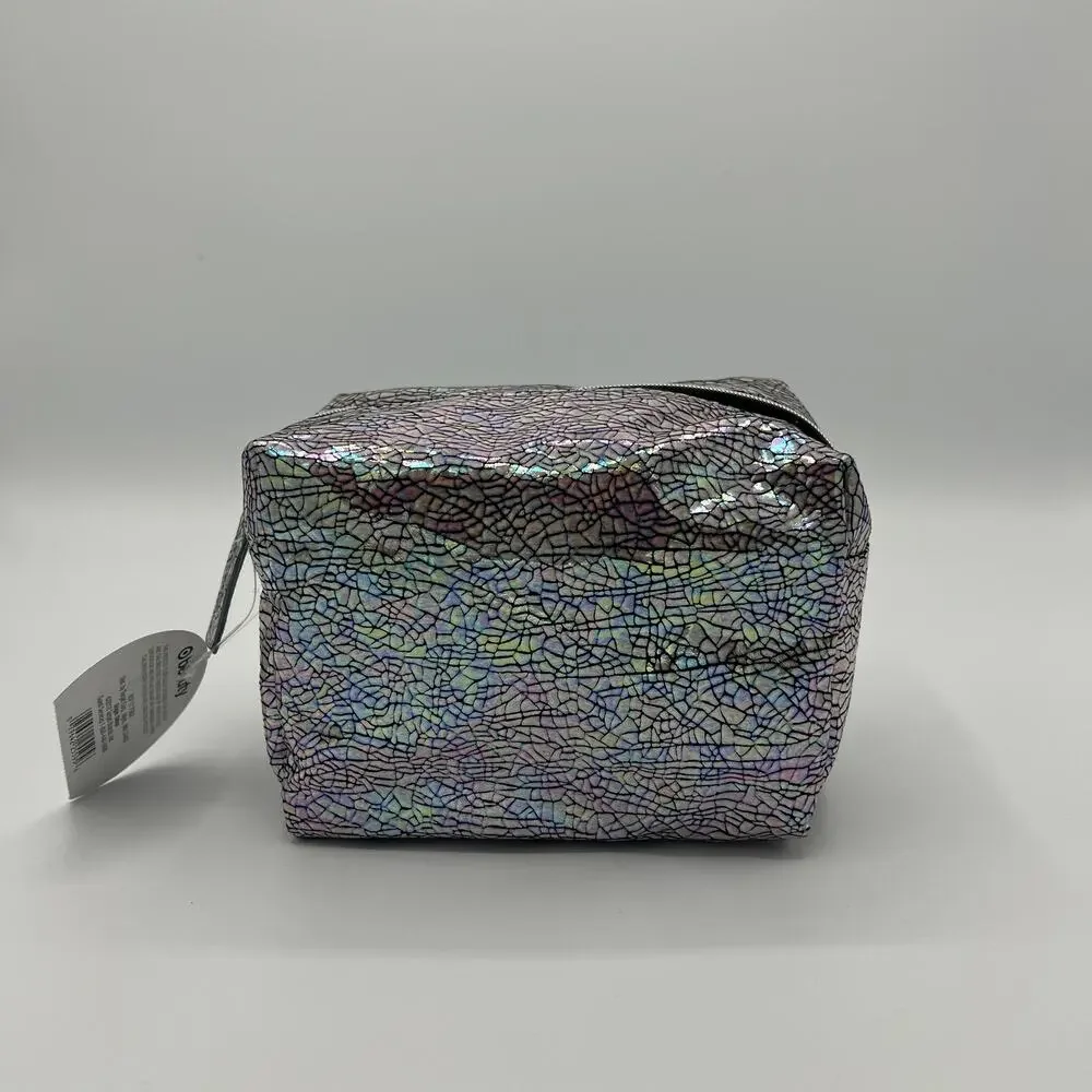Silver Crackle Beauty Small Zippered Cosmetic Bag - NWT
